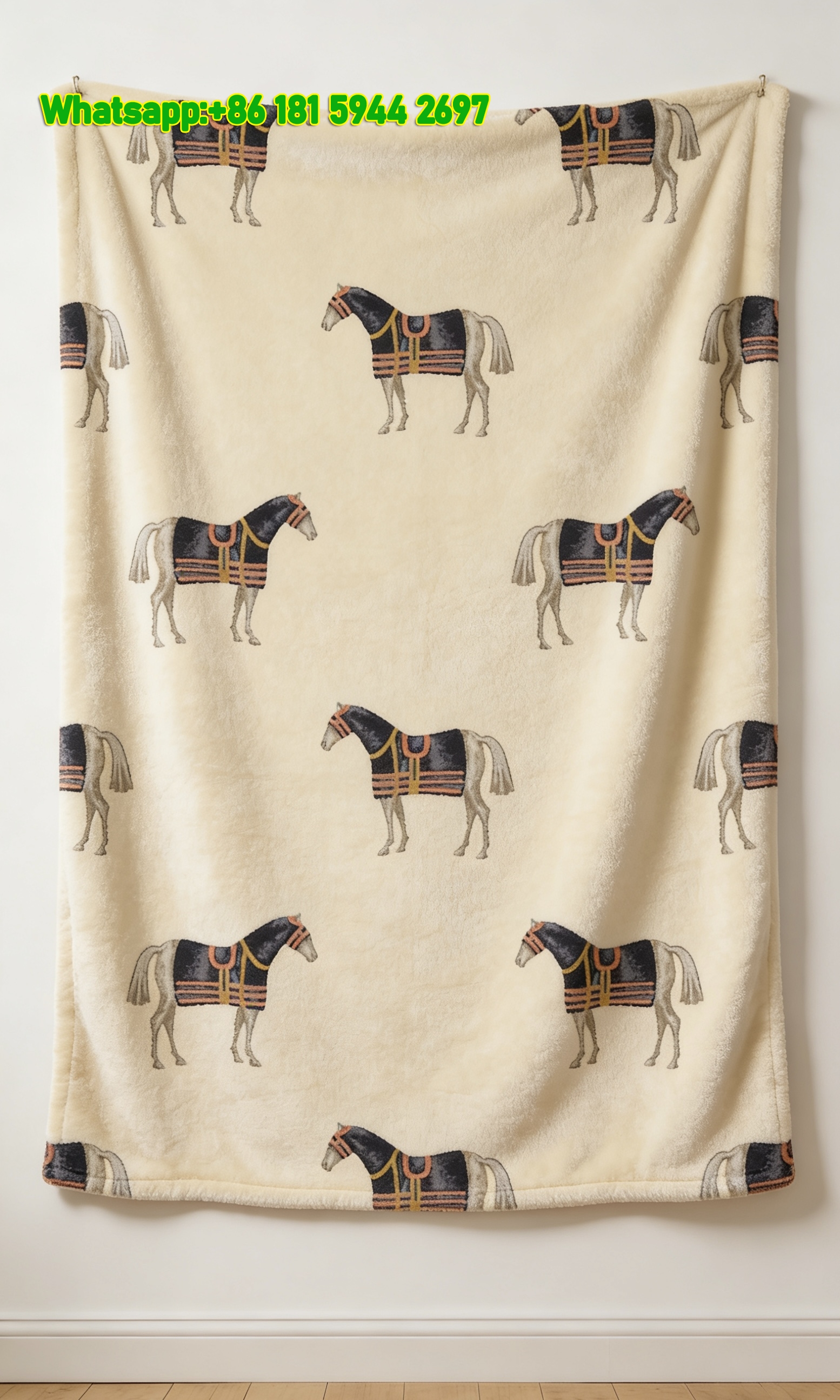 Hermès Equestrian Horse Print Flannel Throw Blanket IMG_5078